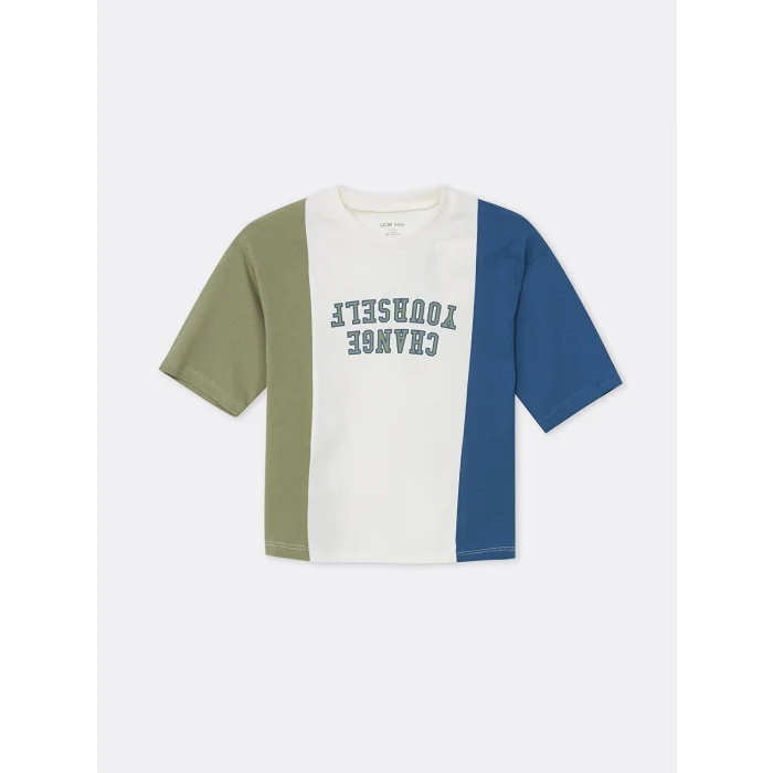 LCW Kids Mavi Bisiklet Yaka Kısa Kollu Baskılı Erkek Bebek Tişört ve Şort 2li Takım