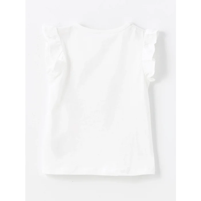 LCW Kids Beyaz Bisiklet Yaka Kısa Kollu Baskılı Kız Bebek Tişört ve Şort Etek 2li Takım