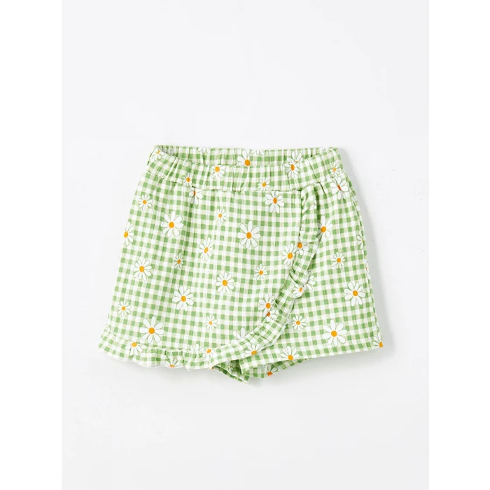 LCW Kids Beyaz Bisiklet Yaka Kısa Kollu Baskılı Kız Bebek Tişört ve Şort Etek 2li Takım