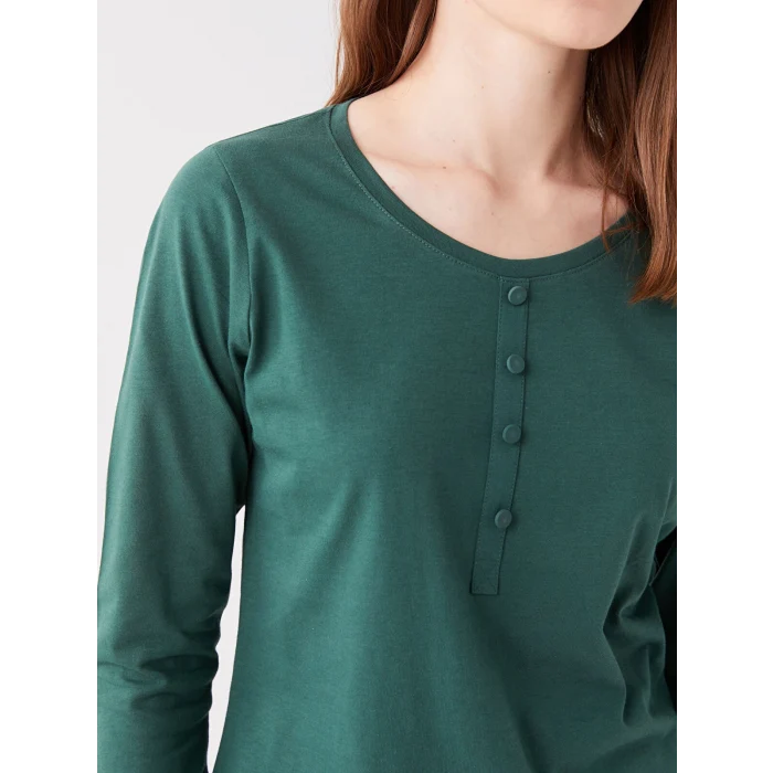 LCWAIKIKI Basic Yeşil Kadın Bisiklet Yaka Düz Bluz