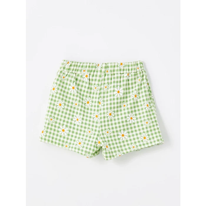 LCW Kids Beyaz Bisiklet Yaka Kısa Kollu Baskılı Kız Bebek Tişört ve Şort Etek 2li Takım