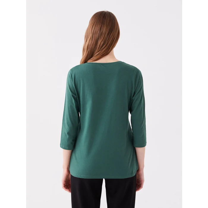 LCWAIKIKI Basic Yeşil Kadın Bisiklet Yaka Düz Bluz