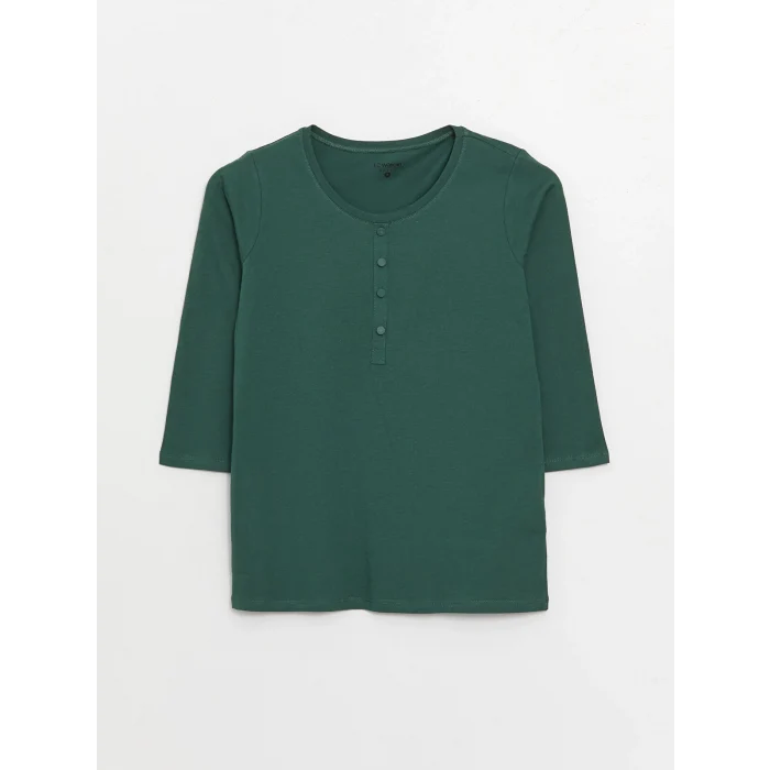 LCWAIKIKI Basic Yeşil Kadın Bisiklet Yaka Düz Bluz