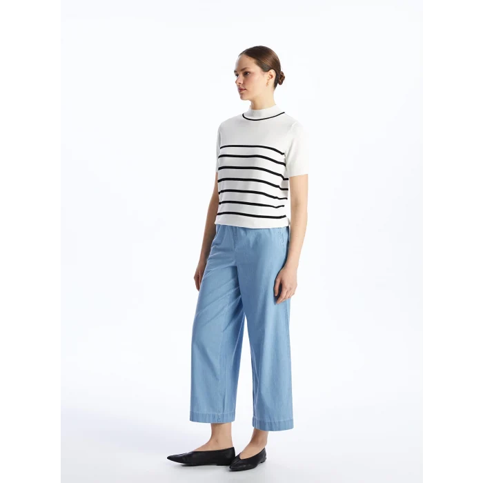 LCW Modest Indigo Beli Lastikli Wideleg Kadın Jean Pantolon