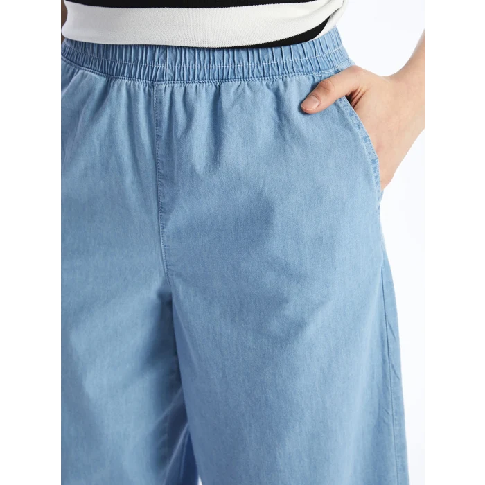 LCW Modest Indigo Beli Lastikli Wideleg Kadın Jean Pantolon