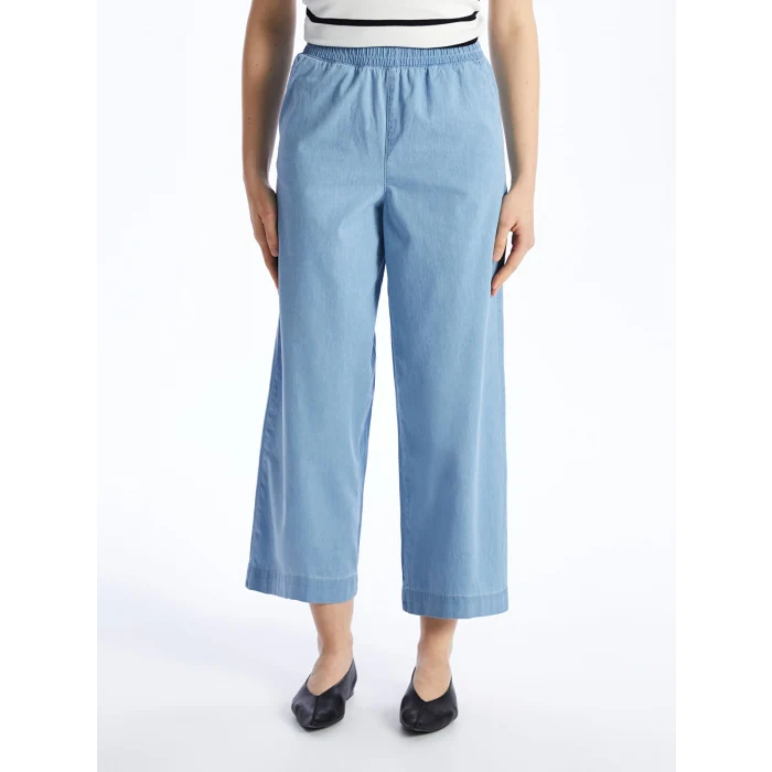 LCW Modest Indigo Beli Lastikli Wideleg Kadın Jean Pantolon