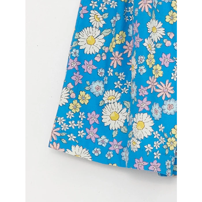 LCW Kids Mavi Bisiklet Yaka Çiçekli Poplin Kız Bebek Elbise