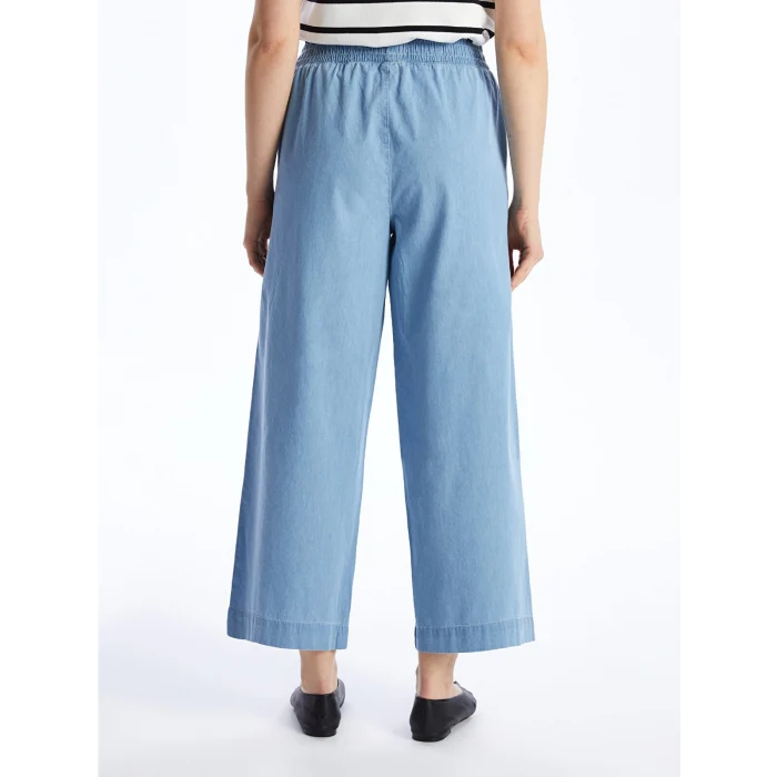 LCW Modest Indigo Beli Lastikli Wideleg Kadın Jean Pantolon
