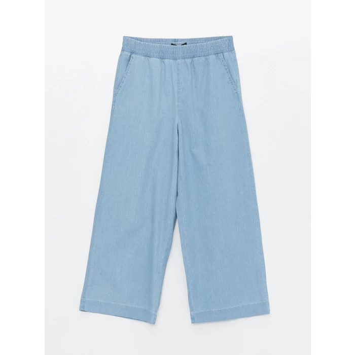 LCW Modest Indigo Beli Lastikli Wideleg Kadın Jean Pantolon