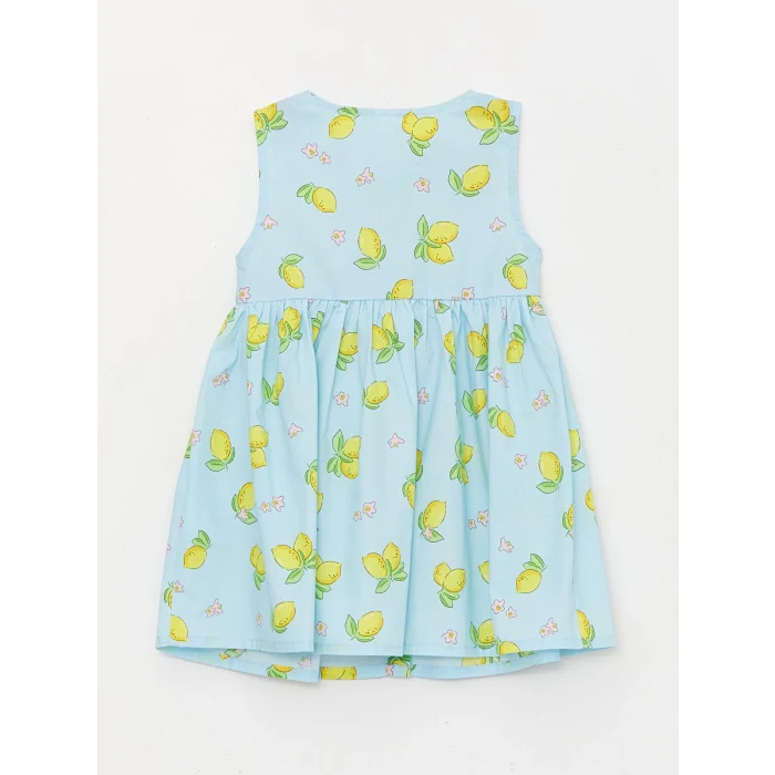 LCW Kids Mavi Bisiklet Yaka Çiçekli Poplin Kız Bebek Elbise