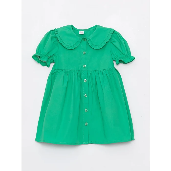 LCW Kids Yeşil Bebe Yaka Kısa Kollu Kız Bebek Elbise