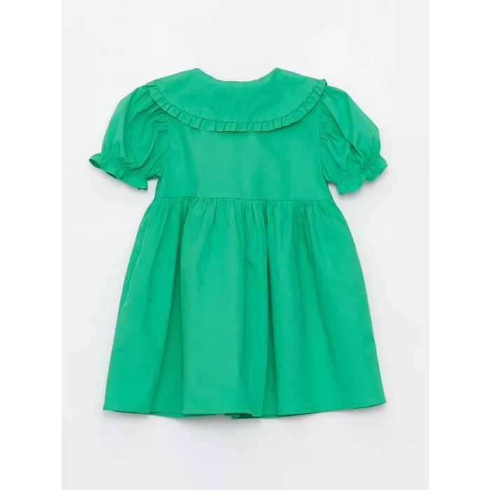 LCW Kids Yeşil Bebe Yaka Kısa Kollu Kız Bebek Elbise