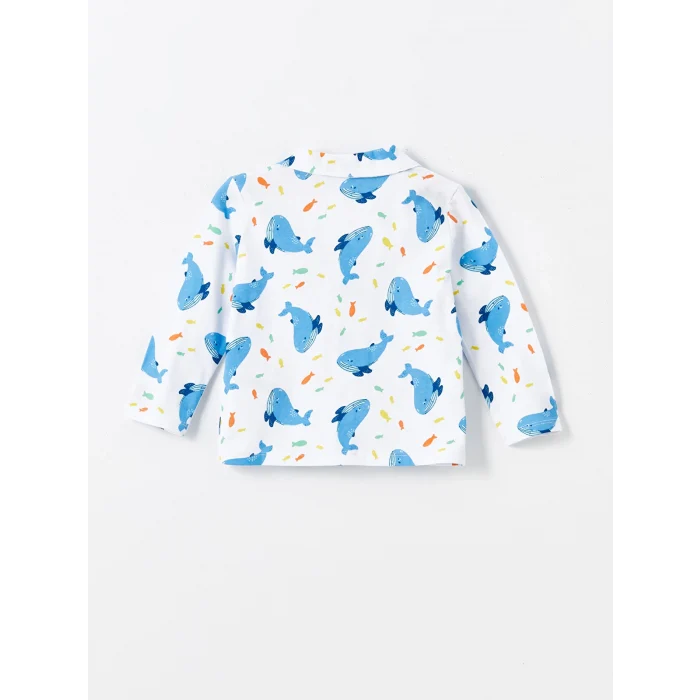 LCW baby Ekru Polo Yaka Uzun Kollu Baskılı Erkek Bebek Pijama Takım