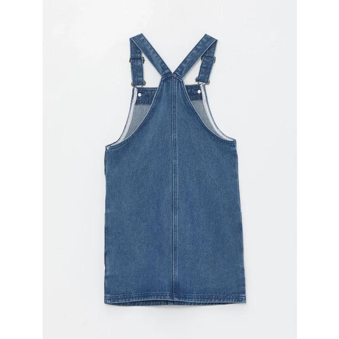 LCW Kids Indigo Kare Yaka Kız Çocuk Jean Salopet Elbise