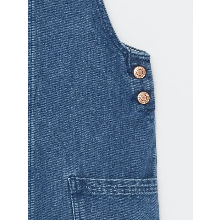 LCW Kids Indigo Kare Yaka Kız Çocuk Jean Salopet Elbise