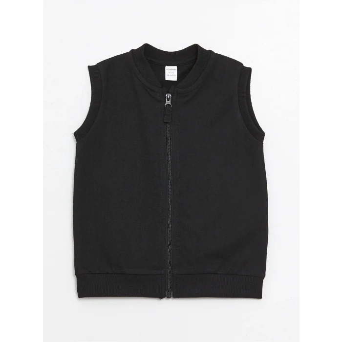 LCW Kids Siyah Bisiklet Yaka Fermuarlı Erkek Bebek Yelek