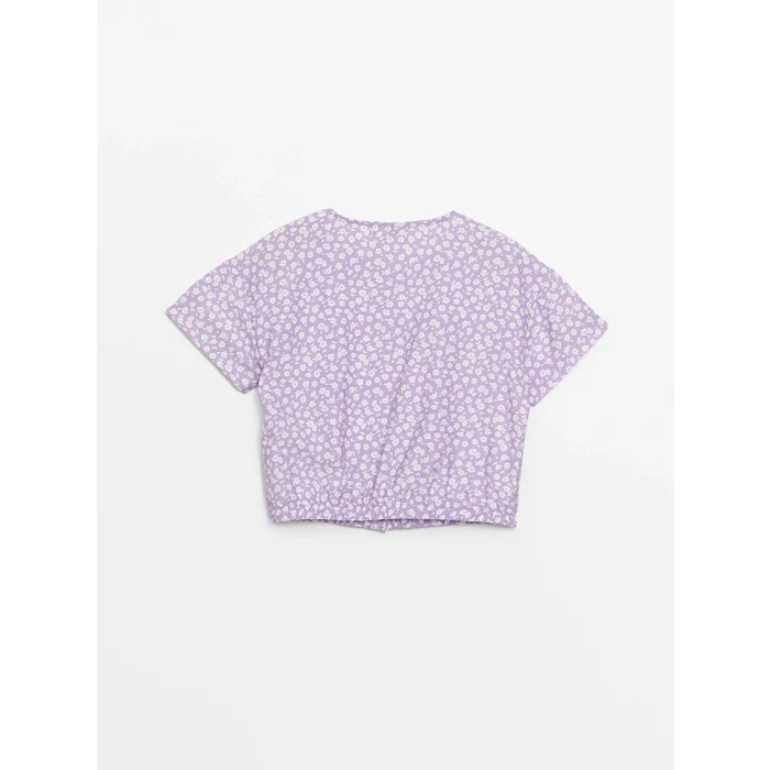 LCW Kids Lila Bisiklet Yaka Çiçekli Kız Çocuk Crop Bluz