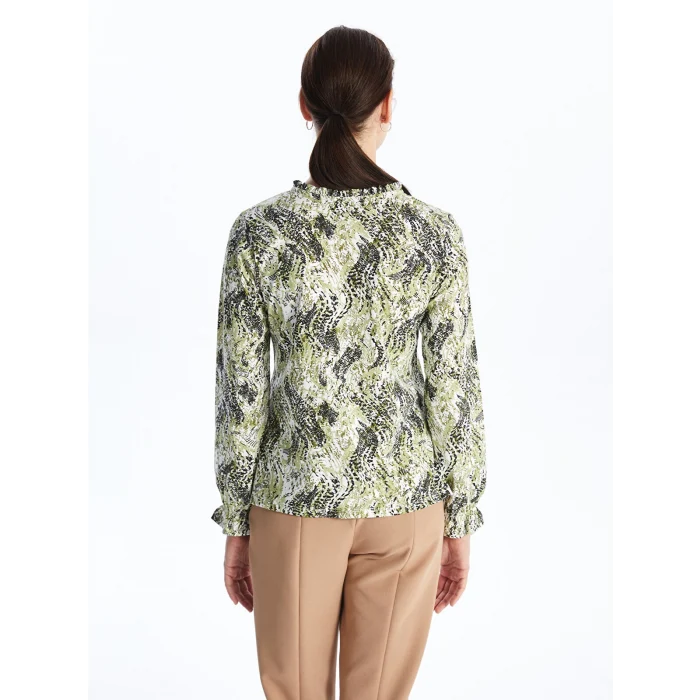 LCW Grace Yeşil Bağlamalı Yaka Desenli Uzun Kollu Kadın Bluz