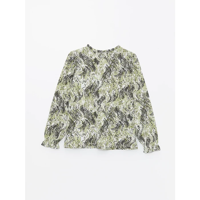 LCW Grace Yeşil Bağlamalı Yaka Desenli Uzun Kollu Kadın Bluz