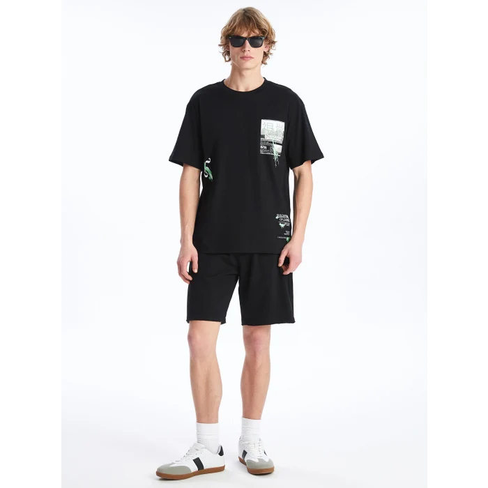 XSIDE Siyah Bisiklet Yaka Kısa Kollu Baskılı Penye Erkek Tişört