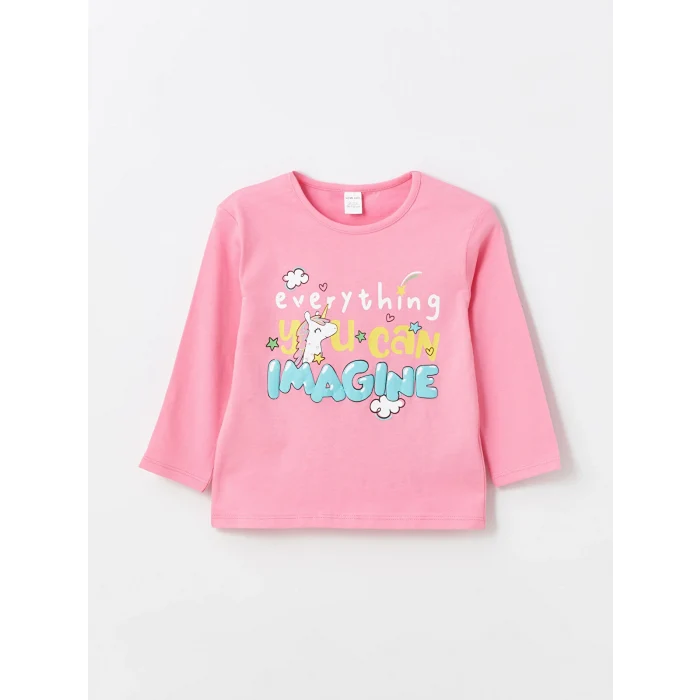 LCW Kids Pembe Bisiklet Yaka Uzun Kollu Kız Bebek Tişört 2li