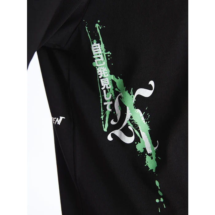 XSIDE Siyah Bisiklet Yaka Kısa Kollu Baskılı Penye Erkek Tişört