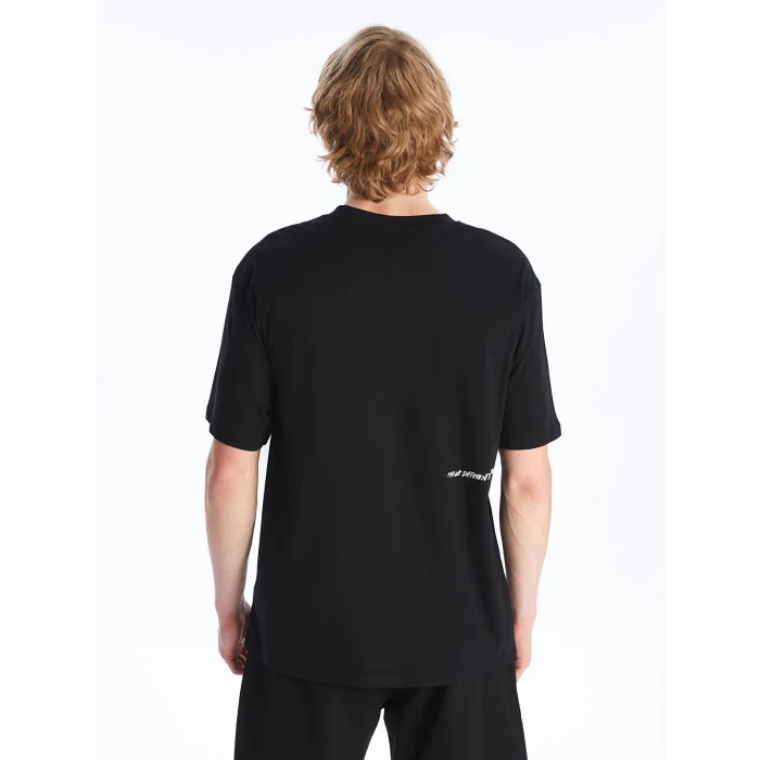 XSIDE Siyah Bisiklet Yaka Kısa Kollu Baskılı Penye Erkek Tişört