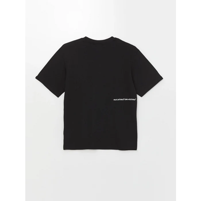 XSIDE Siyah Bisiklet Yaka Kısa Kollu Baskılı Penye Erkek Tişört