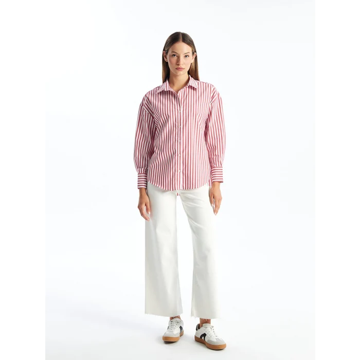LCW Vision Kirmizi Çizgili Oversize Kadın Gömlek
