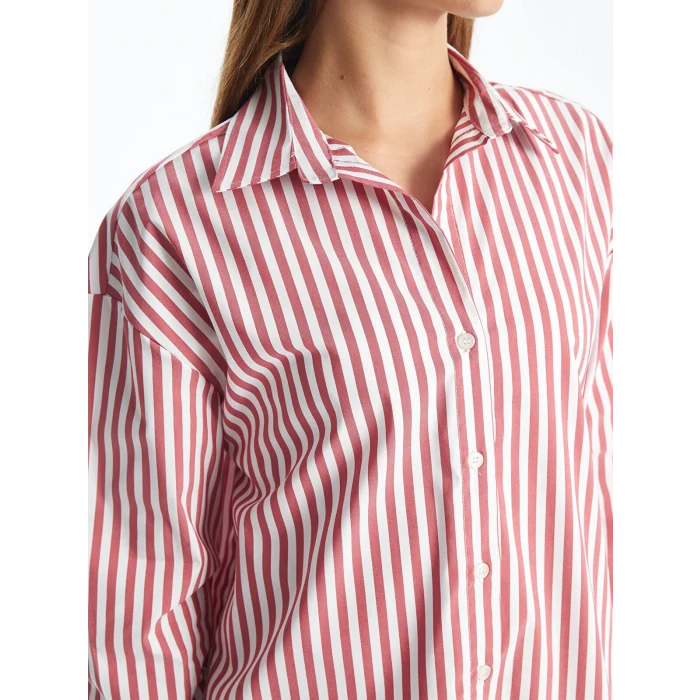 LCW Vision Kirmizi Çizgili Oversize Kadın Gömlek