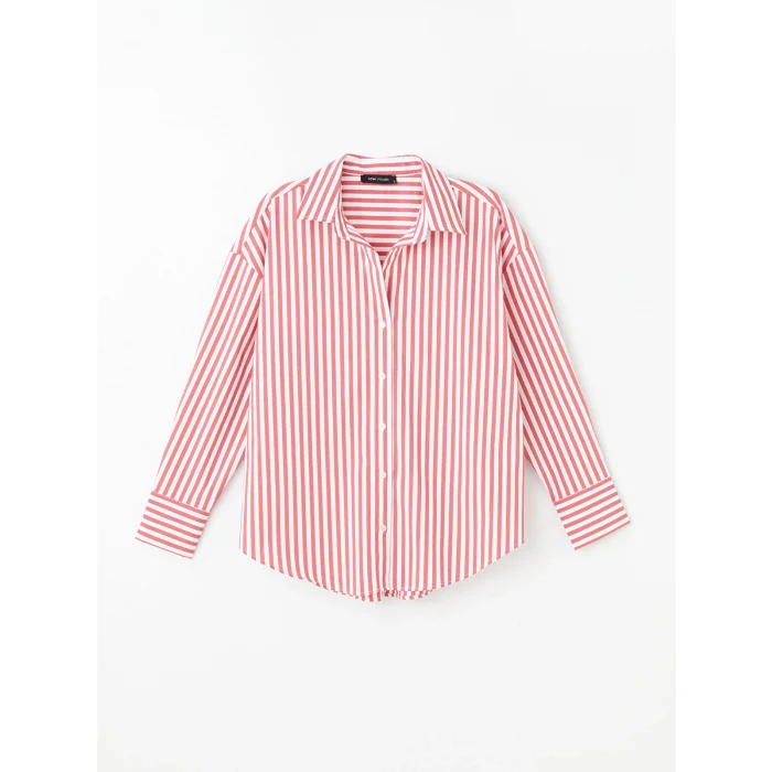 LCW Vision Kirmizi Çizgili Oversize Kadın Gömlek