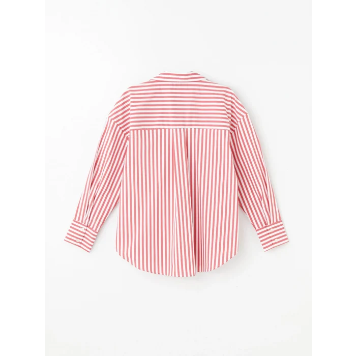 LCW Vision Kirmizi Çizgili Oversize Kadın Gömlek