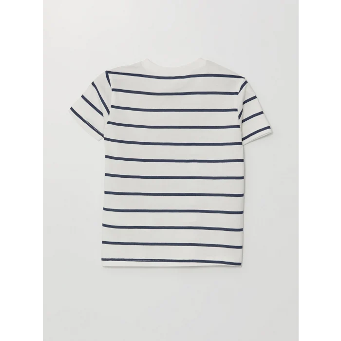 LCW Kids Ekru Bisiklet Yaka Çizgili Erkek Bebek Tişört ve Şort 2li Takım