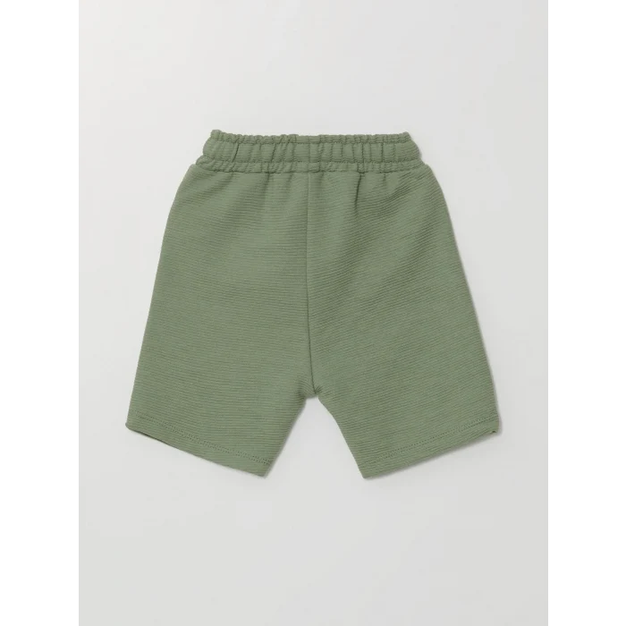 LCW Kids Ekru Bisiklet Yaka Çizgili Erkek Bebek Tişört ve Şort 2li Takım