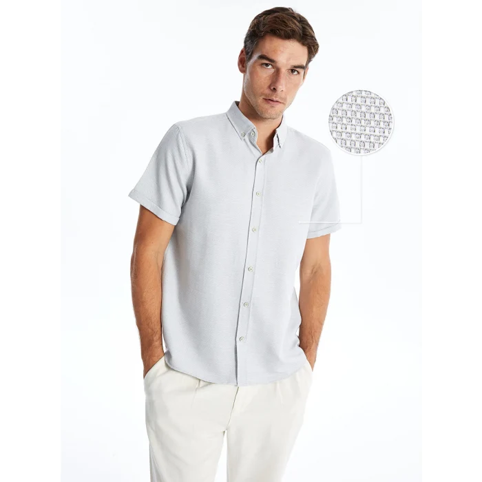 LCW Vision Gri Slim Fit Kısa Kollu Armürlü Erkek Dokulu Gömlek