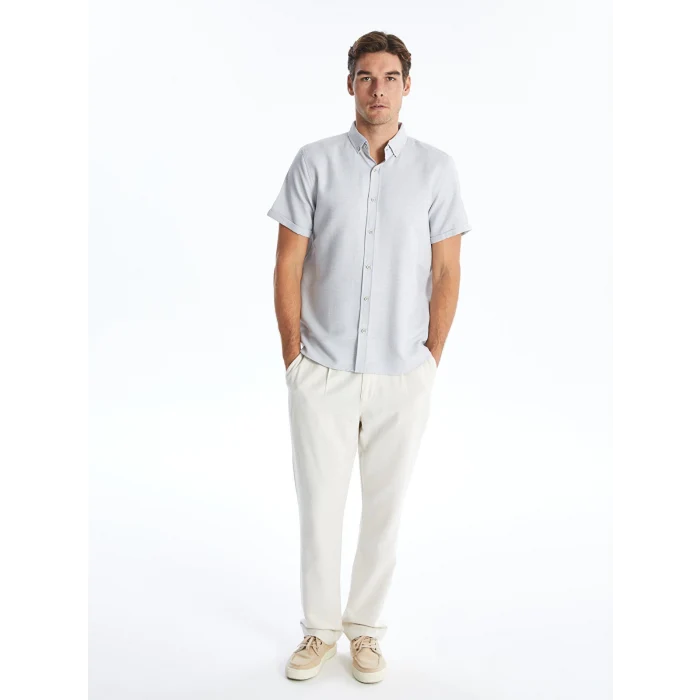 LCW Vision Gri Slim Fit Kısa Kollu Armürlü Erkek Dokulu Gömlek