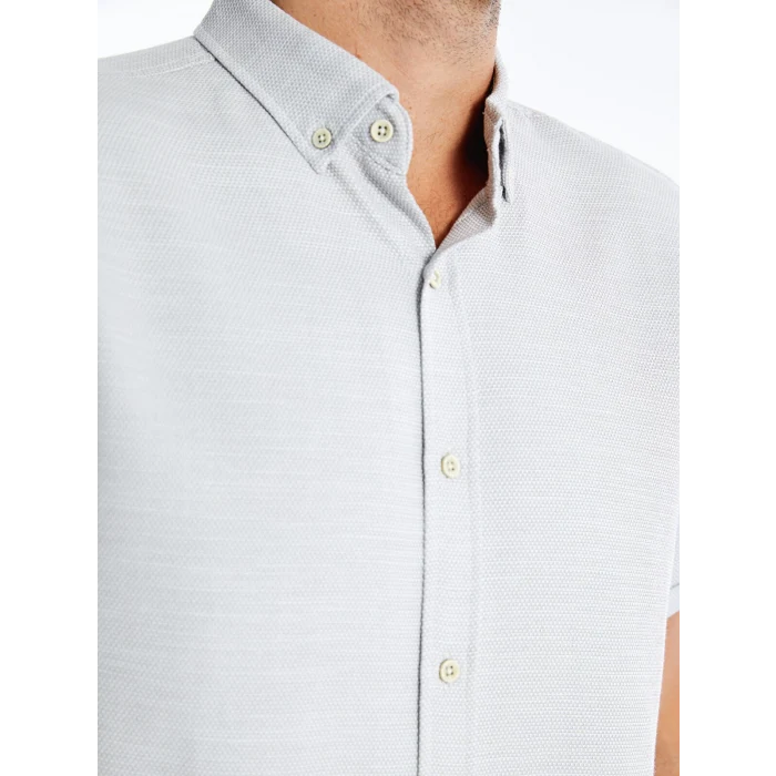 LCW Vision Gri Slim Fit Kısa Kollu Armürlü Erkek Dokulu Gömlek