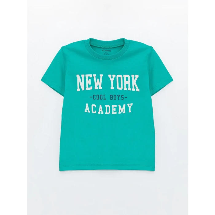 LCW Kids Yeşil Bisiklet Yaka Kısa Kollu Baskılı Erkek Bebek Tişört ve Şort 2li Takım