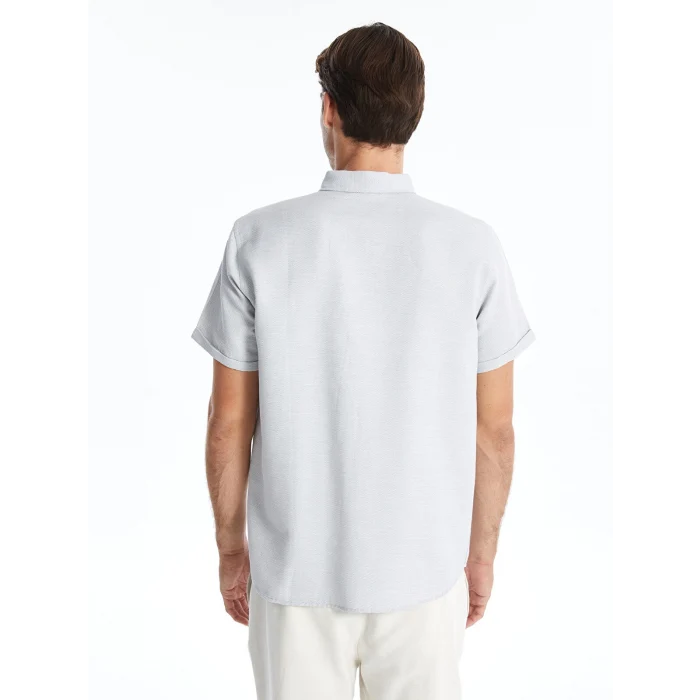 LCW Vision Gri Slim Fit Kısa Kollu Armürlü Erkek Dokulu Gömlek