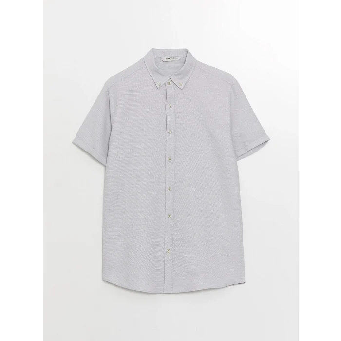 LCW Vision Gri Slim Fit Kısa Kollu Armürlü Erkek Dokulu Gömlek