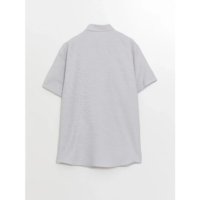 LCW Vision Gri Slim Fit Kısa Kollu Armürlü Erkek Dokulu Gömlek