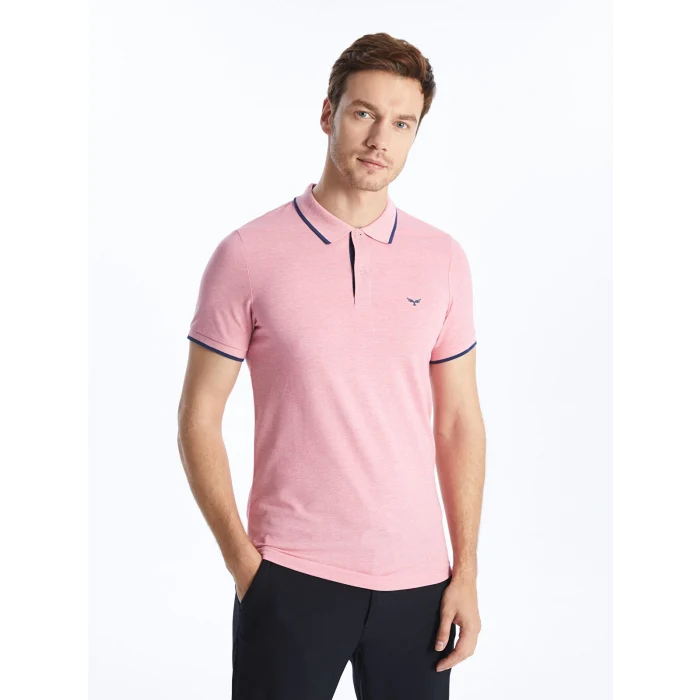 LCWAIKIKI Classic Pembe Polo Yaka Kısa Kollu Pike Erkek Tişört