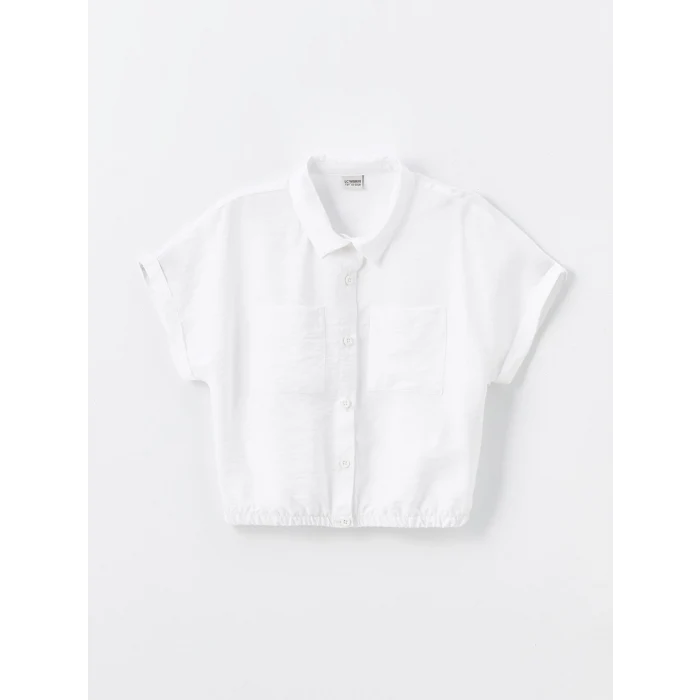 LCW Kids Beyaz Basic Kısa Kollu Kız Çocuk Crop Gömlek