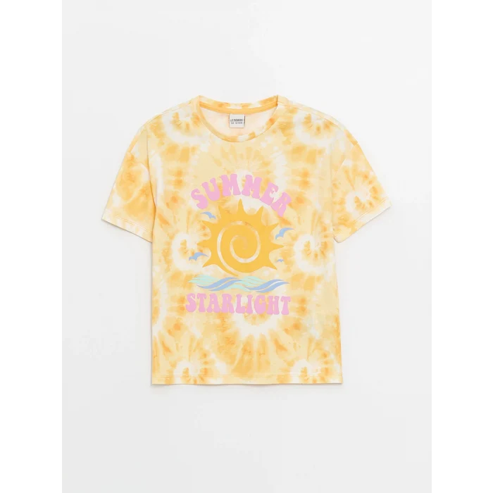 LCW Kids Turuncu Bisiklet Yaka Baskılı Kısa Kollu Kız Çocuk Tişört ve Tayt