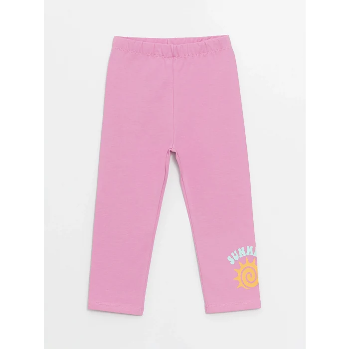 LCW Kids Turuncu Bisiklet Yaka Baskılı Kısa Kollu Kız Çocuk Tişört ve Tayt