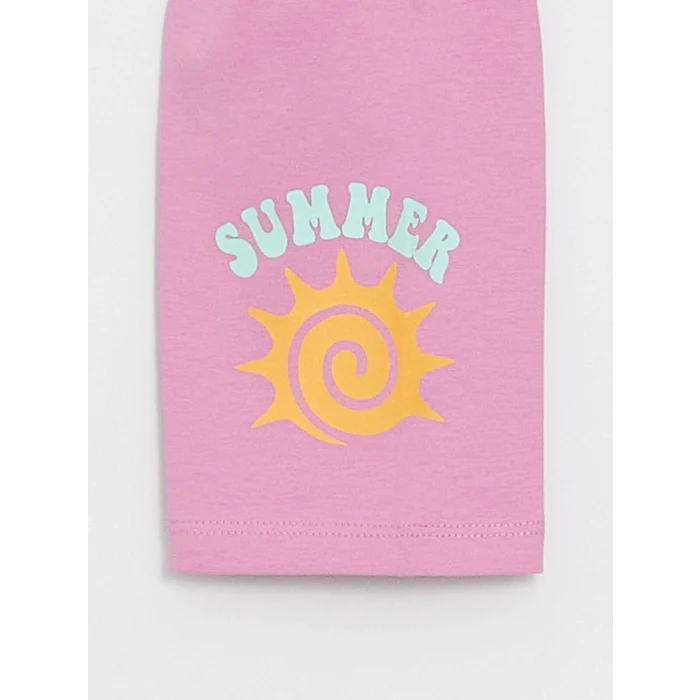 LCW Kids Turuncu Bisiklet Yaka Baskılı Kısa Kollu Kız Çocuk Tişört ve Tayt