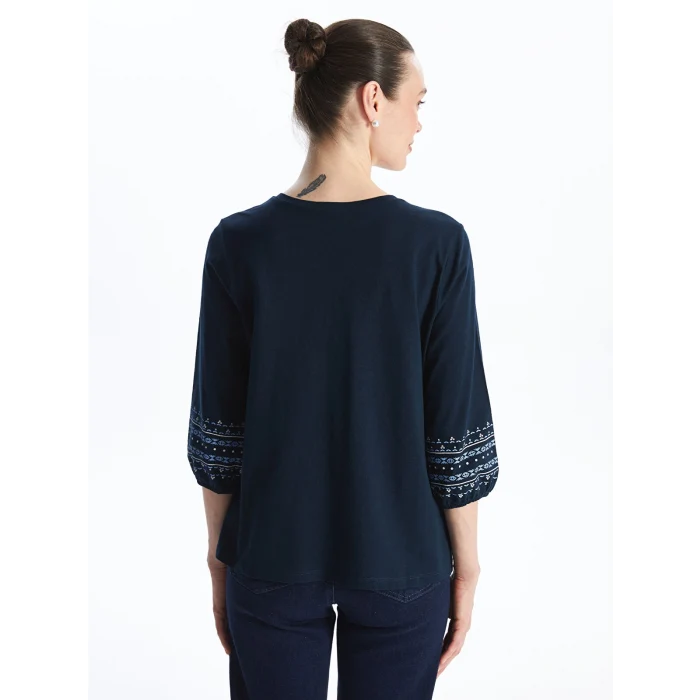 LCW Grace Lacivert Bağlamalı Yaka Desenli Kadın Bluz