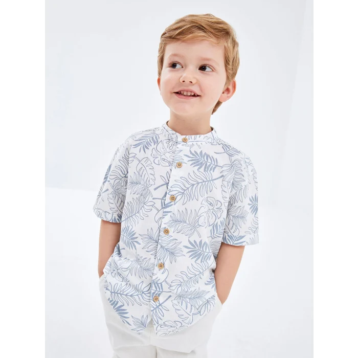 LCW Kids Ekru Hakim Yaka Kısa Kollu Baskılı Erkek Bebek Gömlek