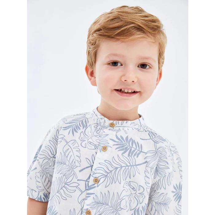 LCW Kids Ekru Hakim Yaka Kısa Kollu Baskılı Erkek Bebek Gömlek