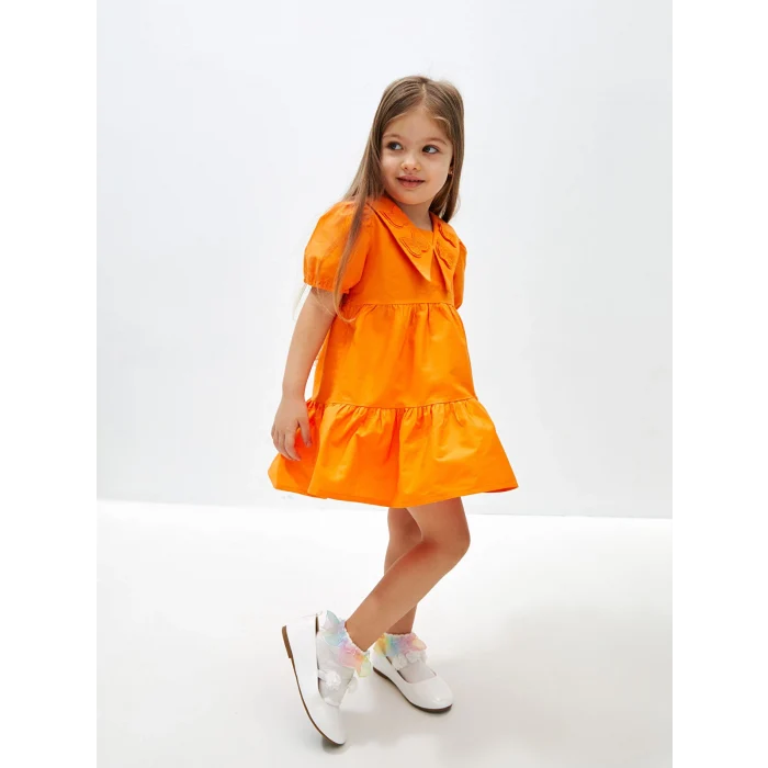 LCW Kids Turuncu V Yaka Kısa Kollu Kısa Kollu Kız Bebek Elbise